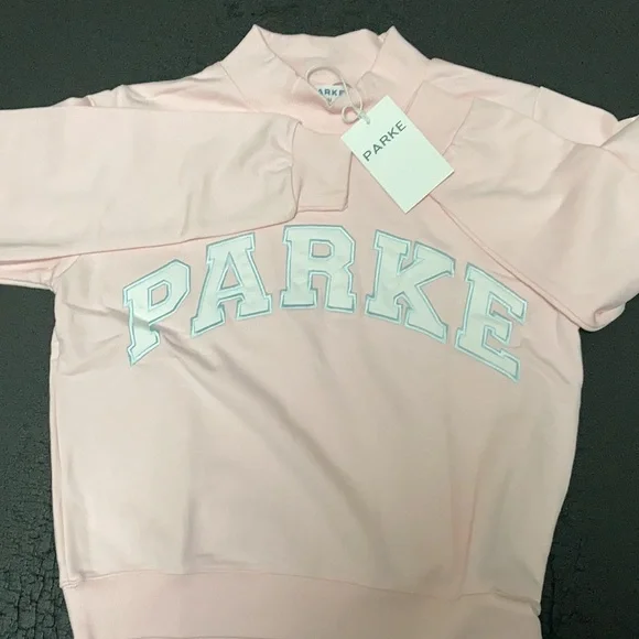 Parke Blush Pink Mock Neck Sweatershirt with Mint Varsity lettering size XXL